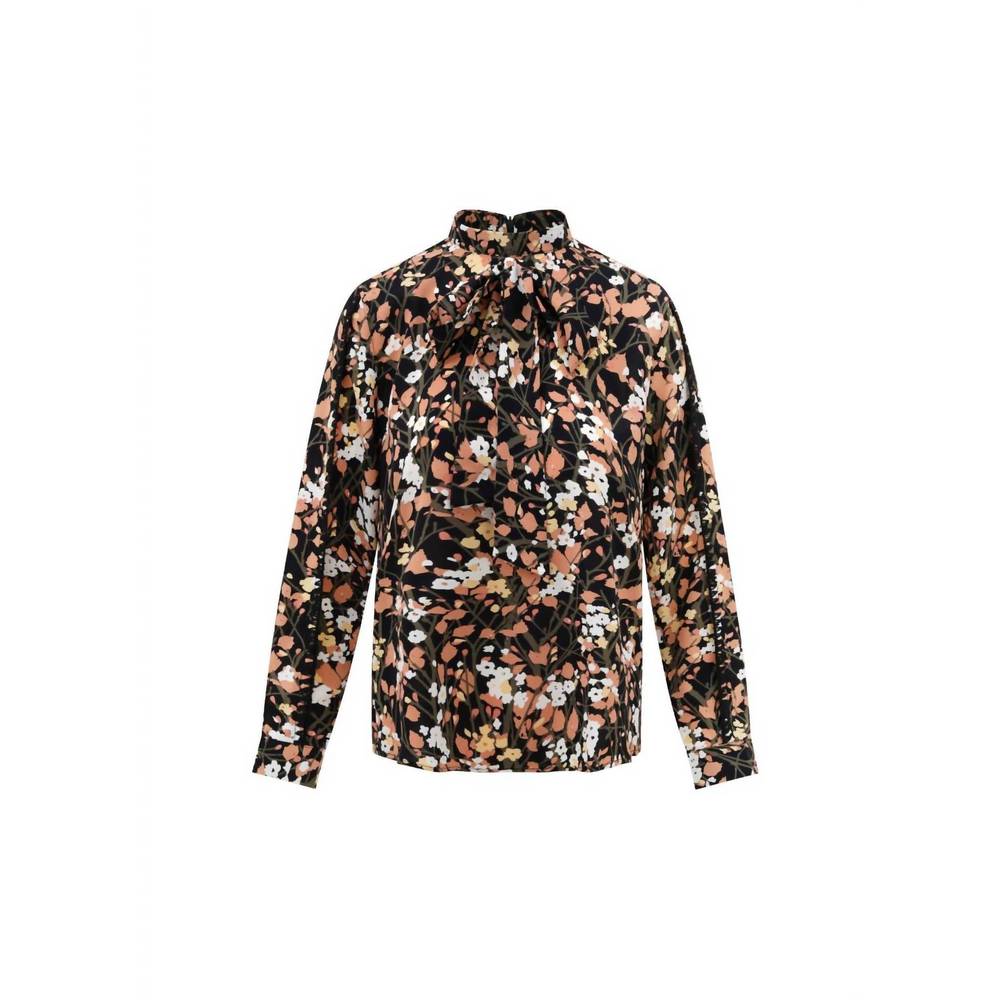 NEW MISS FINCH NYC women's cuffed spring foliage blouse with front tie in black/